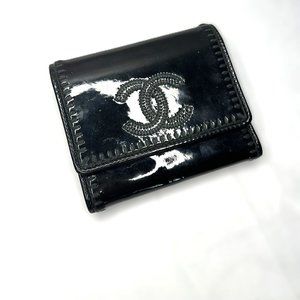 Vintage Black Leather Enamel Chanel Wallet